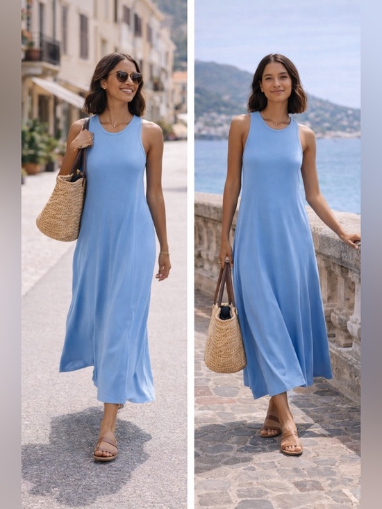 COS Dresses & Skirts - NWT COS Cotton- Jersey Sleeveless Maxi Dress in Blue Size M